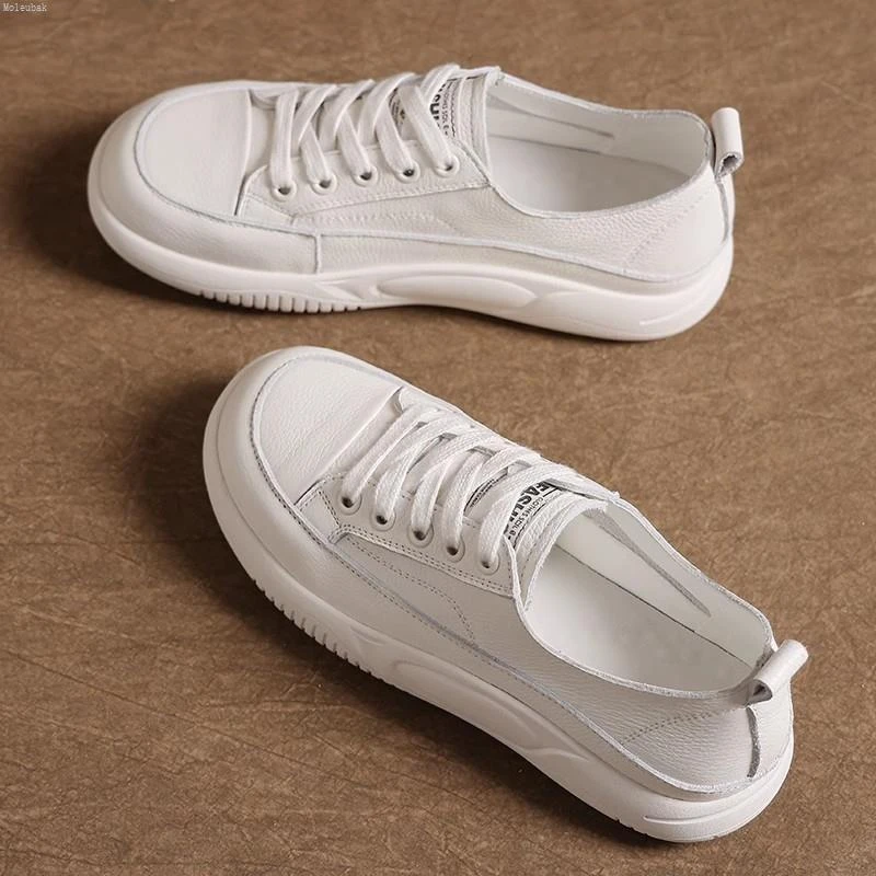 Moleubak 舒适软皮小白鞋女夏季透气休闲时尚轻便百搭显脚小