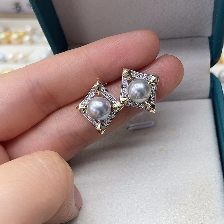 银S925镶嵌海水珍珠耳饰