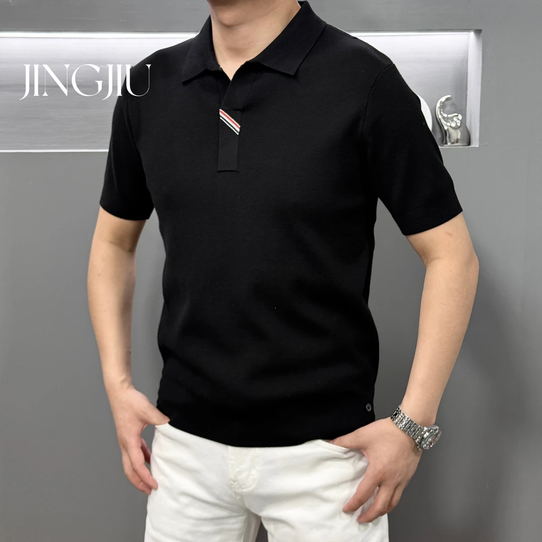 2025男士新品潮流修身简约纯色百搭轻奢翻领Polo衫短袖552