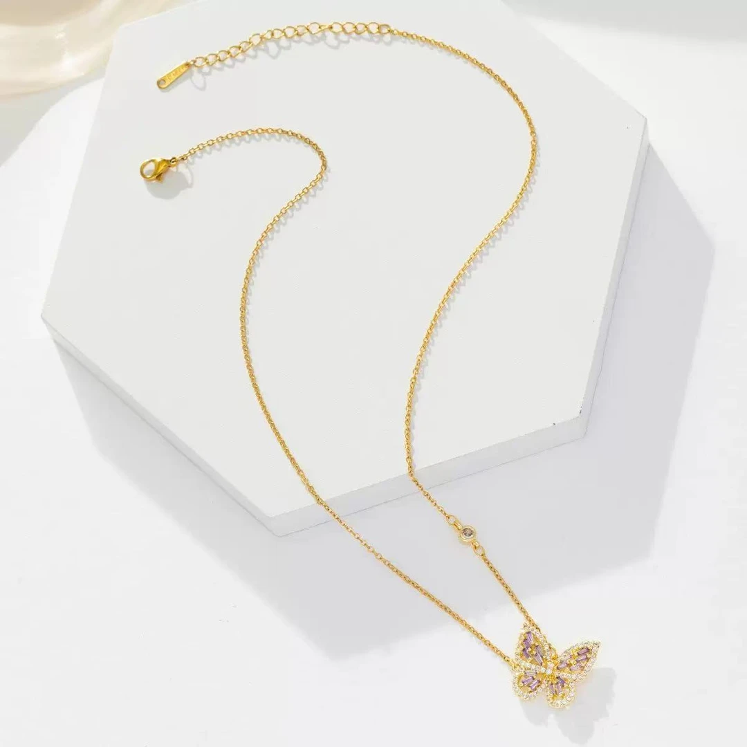 铜合金项链 蝴蝶项链吊坠欧美风超仙项链气质爆款礼服配饰7630