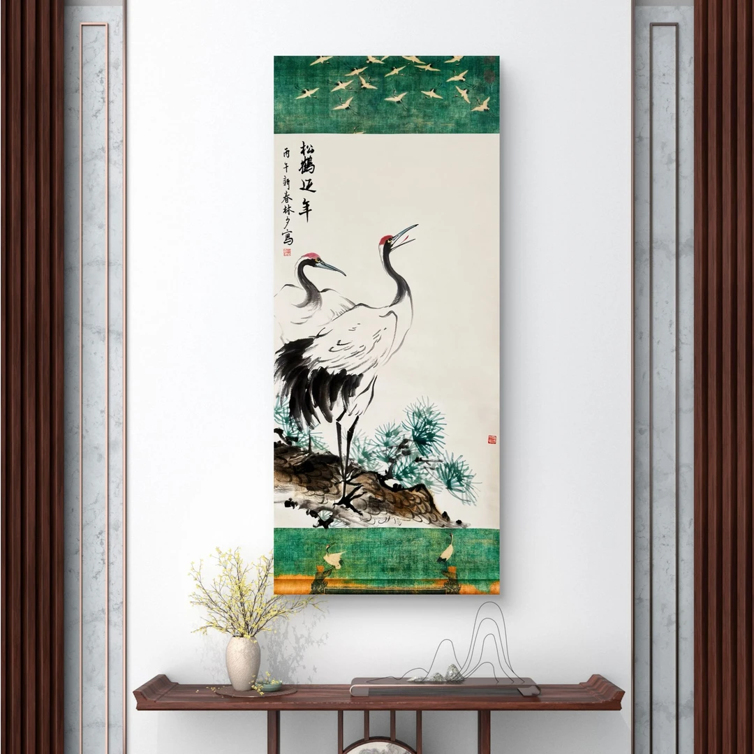 《松鹤延年》马年装饰系列卷轴（55cm*126cm）手绘国画文创带新年礼