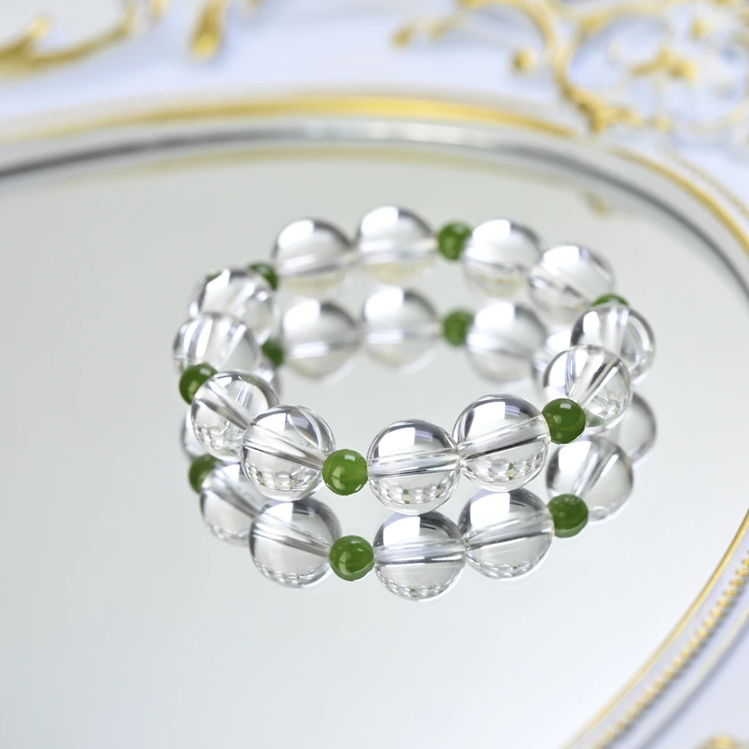 【青提茉莉】消磁-天然白水晶手串12mm 碧玉手链-A068【多样性发一】