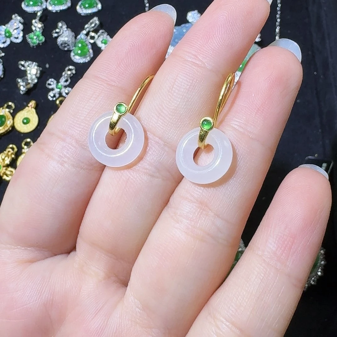 翡翠耳饰银S925镶嵌耳勾