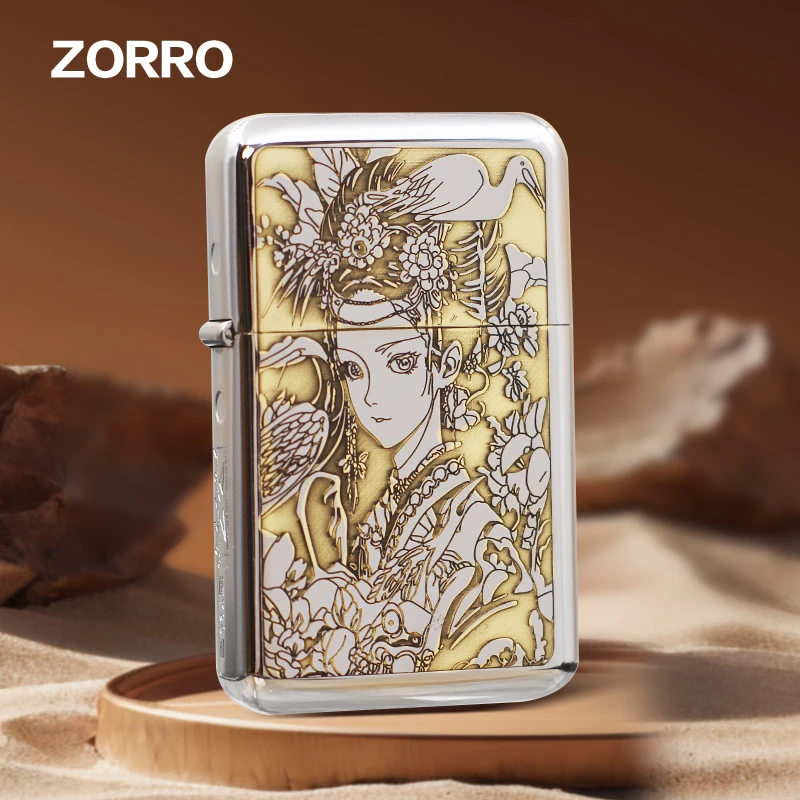 ZORRO佐罗正品790白镍花旦薄款3代刀马旦黄铜防风煤油打火机