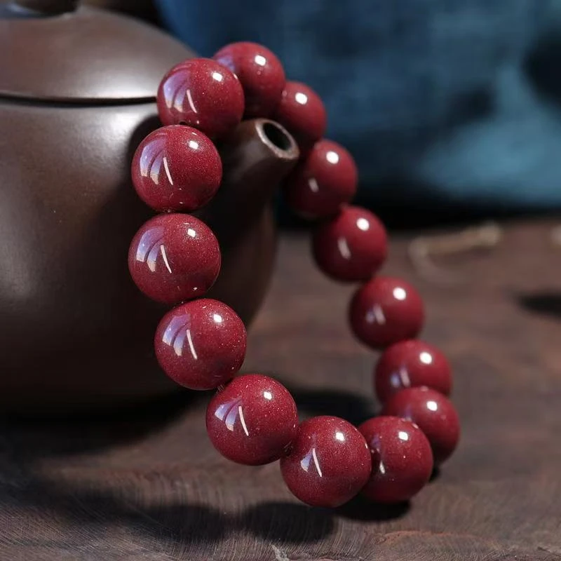含辰砂工艺品朱砂真品手串高含量紫金砂手串男女情侣招财手链女