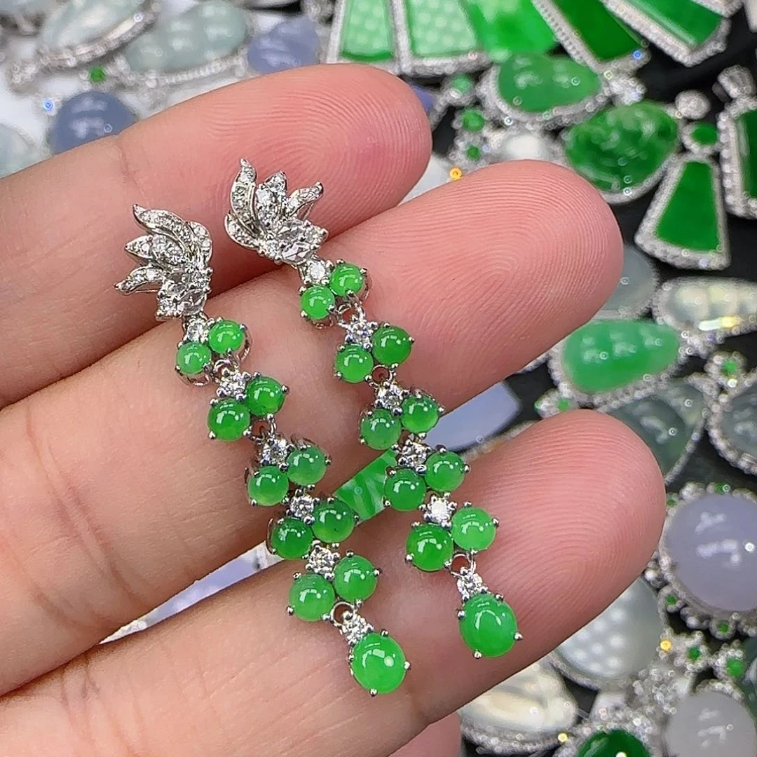 翡翠耳饰18K金镶嵌天然翡翠