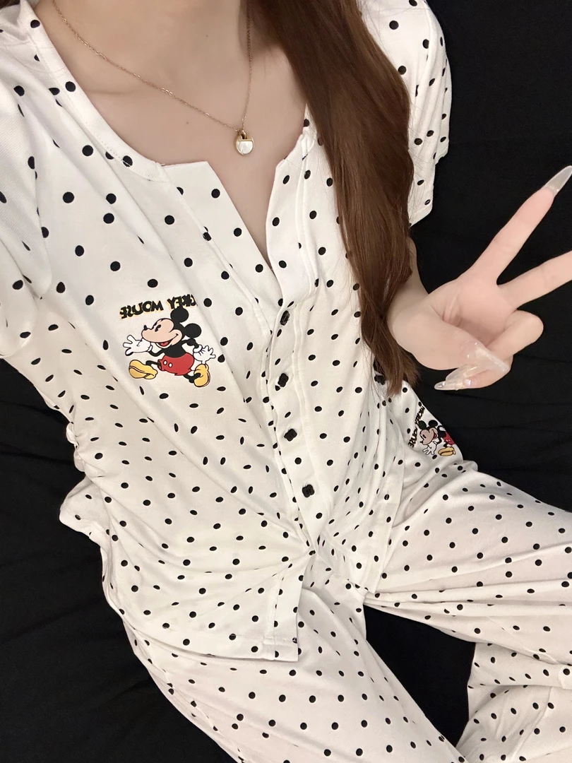 【波点米奇】ins甜美卡通短袖睡衣女夏季新款2025套装大码家居服夏
