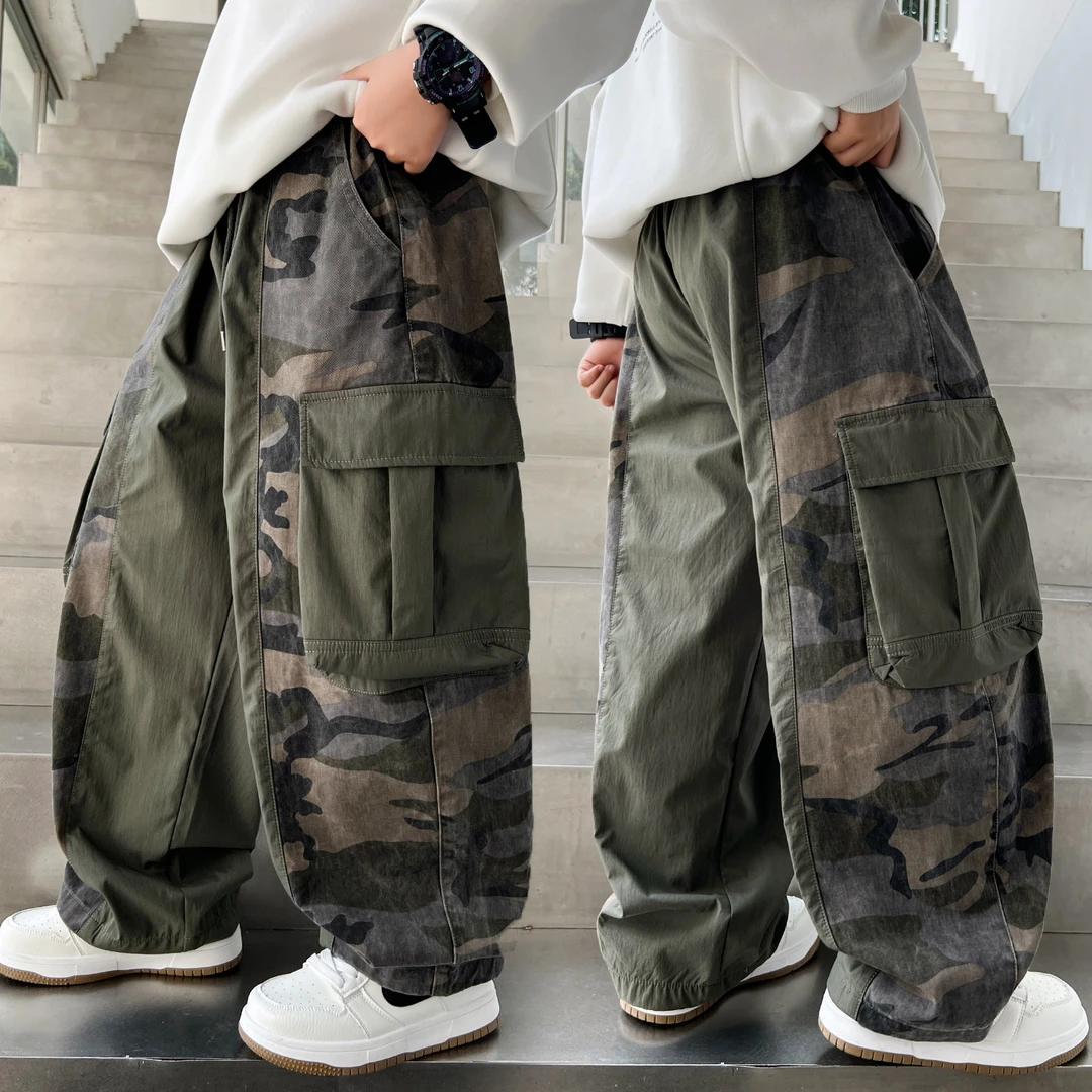 男童秋装裤子2025秋季新款男孩中大童迷彩裤工装裤宽松6-12岁洋气