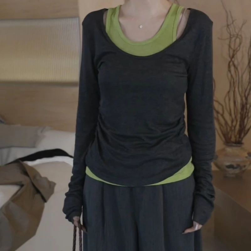 新款百搭定制简约撞色两件套T恤套装LK2506078