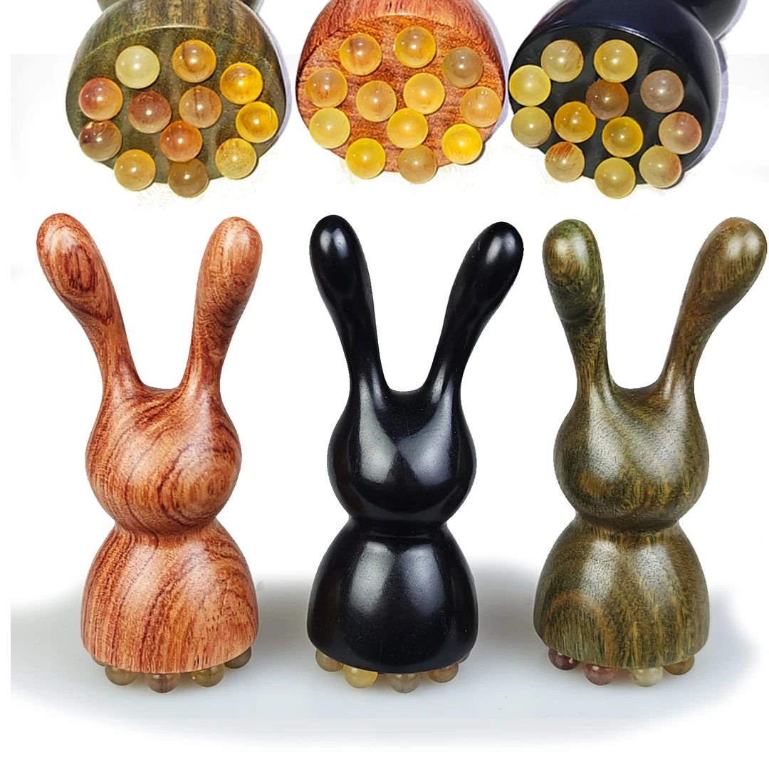 绿檀木紫光檀木羊角12珠莲蓬小兔眼部面部按摩刮鼻搓耳朵经络疏通