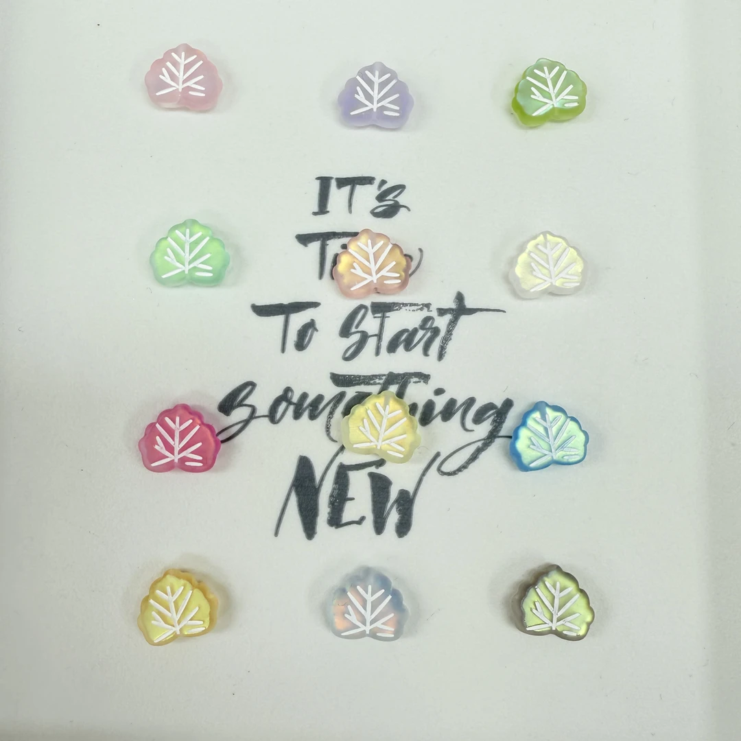 韩国胶定制款111 手绘磨砂发光树叶通孔 DIY配件