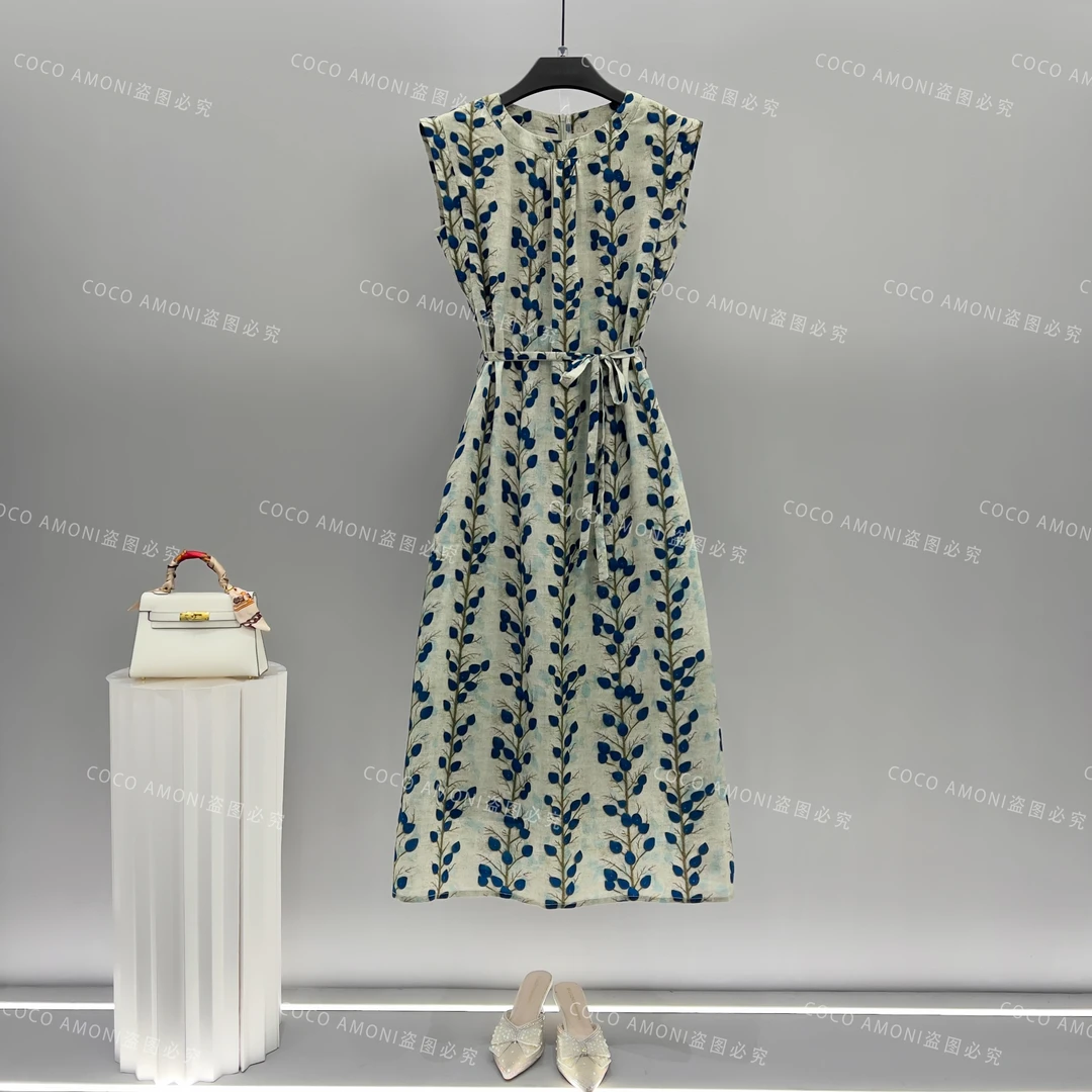 [曼姐]高级设计师时尚夏日爆款女装拼接碎花显瘦气质连衣裙WX1117