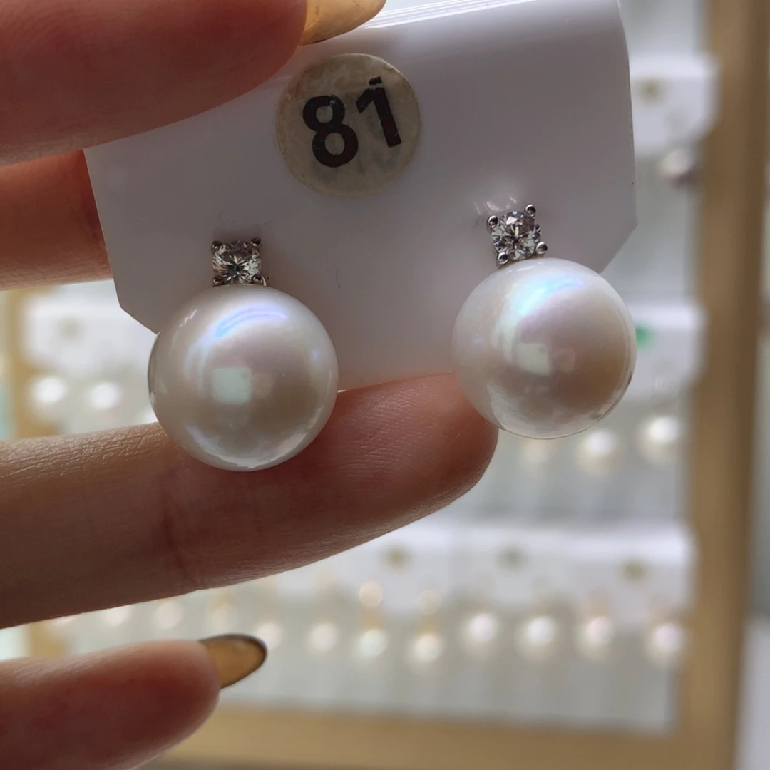 耳饰银S925镶嵌淡水珍珠