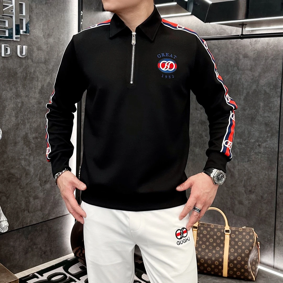 【断码清】秋季男士长袖轻奢时尚潮流运动休闲翻领半拉链卫衣612