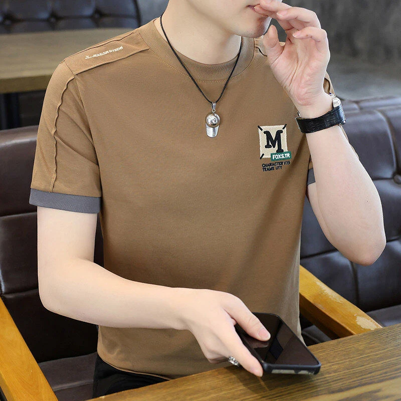 短袖t恤男士夏季2025新款潮牌圆领休闲百搭冰丝男装薄款半袖体恤