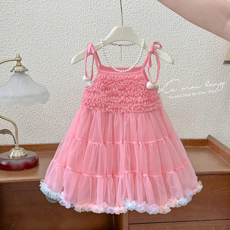 HM女童连衣裙2025夏装新款吊带裙俏皮时髦蛋糕儿童洋气蓬蓬公主裙