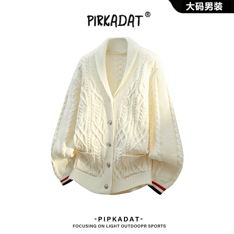Pirkadat秋季新款V领针织开衫外套男美式简约休闲宽松保暖夹克男