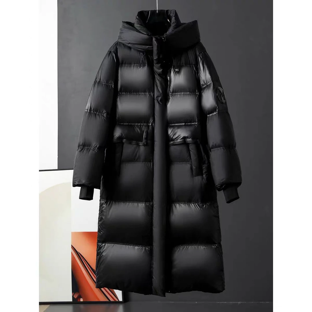 F223女潮流冬装加厚拉链冬季黑色连帽长款街头风厚款