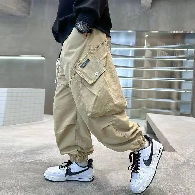 【束脚设计感】纯棉春秋休闲帅气大口袋潮流中大童韩版百搭裤9444