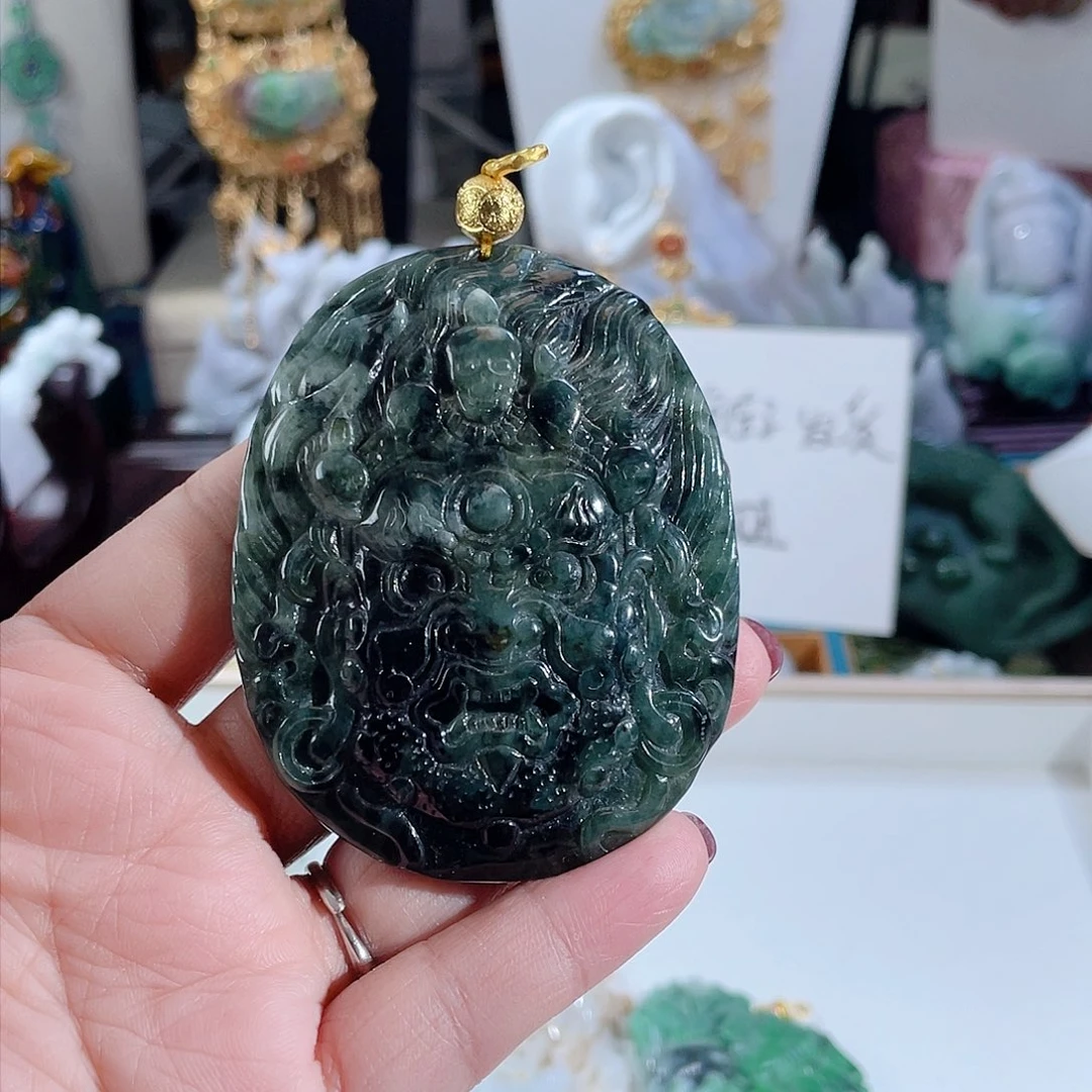 翡翠颈饰未镶嵌婉*翡翠黑天大吊坠