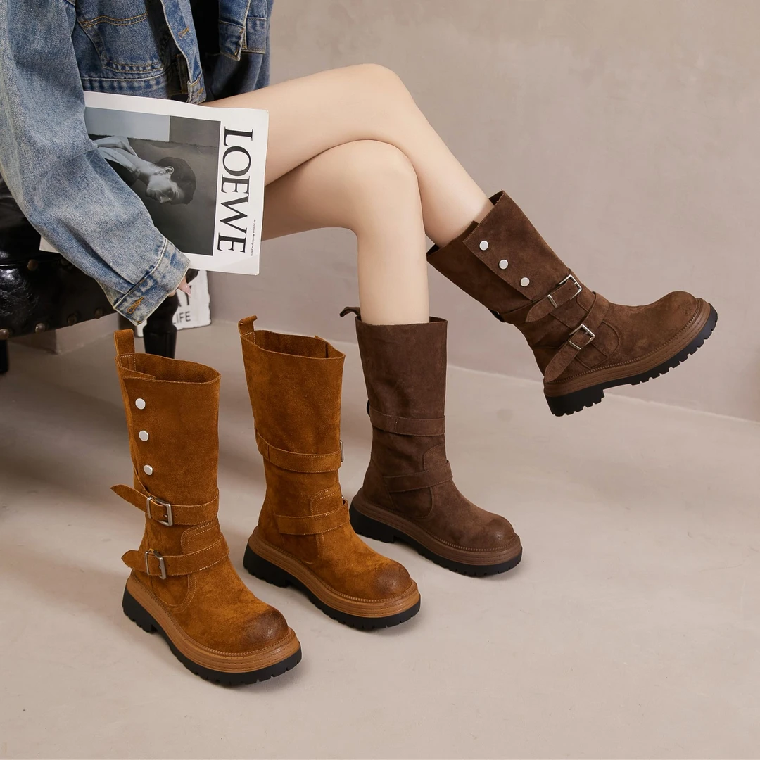 【一只璐甄选】V021现代/HYUNDAI 韩版真皮女士马丁靴25852