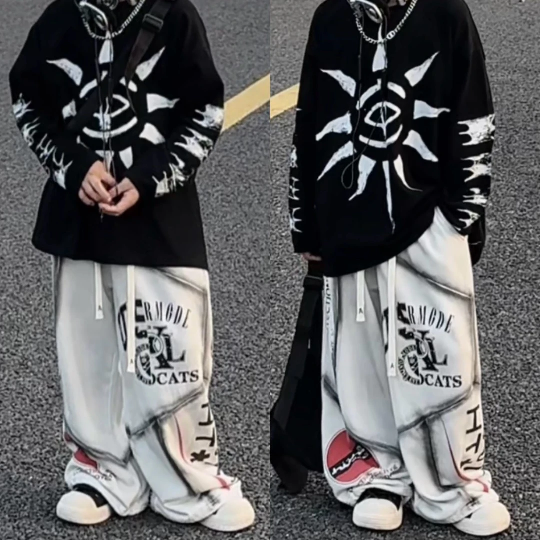 乐乐家儿童新款秋冬款美式宽松直筒卫裤潮流时尚长裤脚口抽绳