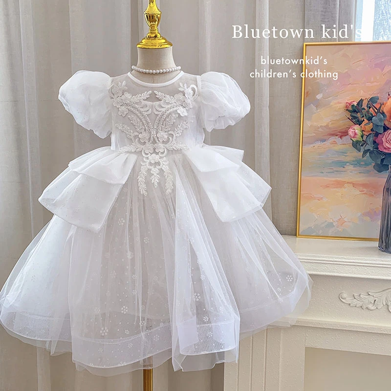 2025夏“在逃公主”韩版泡泡袖蕾丝花朵公主连衣裙9031