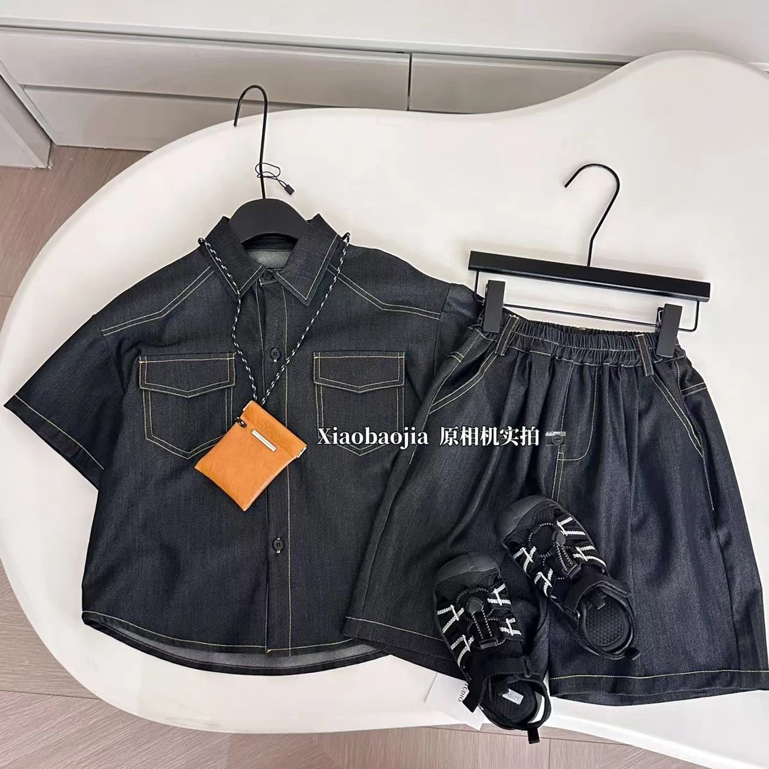 牛仔套装夏季薄款2025小宝家宽松韩版个性衬衫翻领夏款男童套装