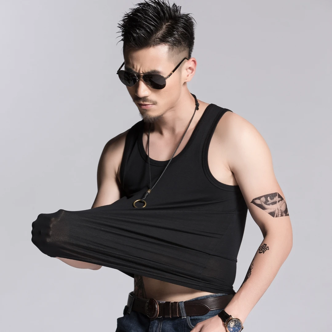 2件】男士背心青年透气纯棉紧身型男纯色黑色运动时尚打底衫男跨栏