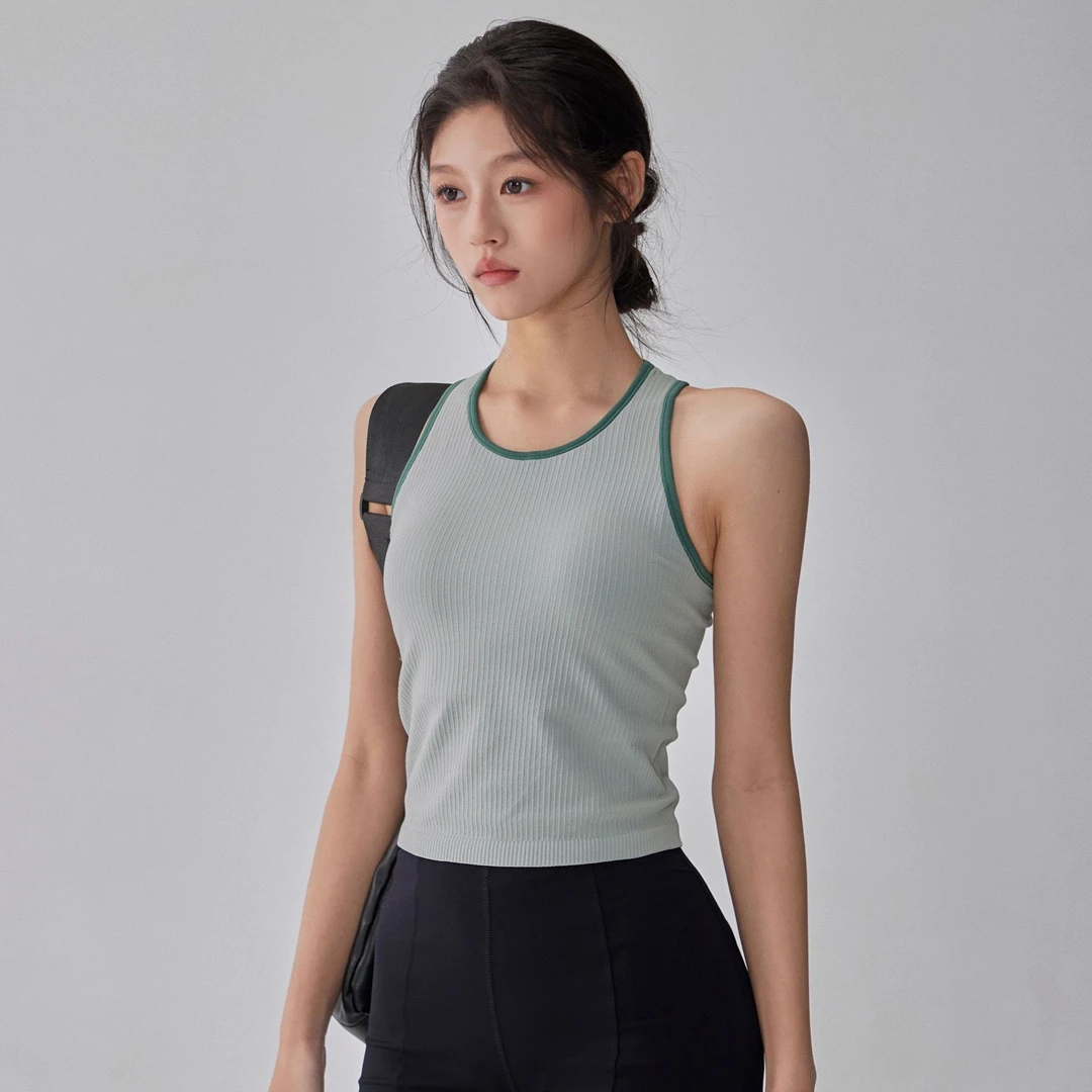 撞色工字运动背心女带胸垫防震聚拢内衣夏季外穿上衣瑜伽服文胸