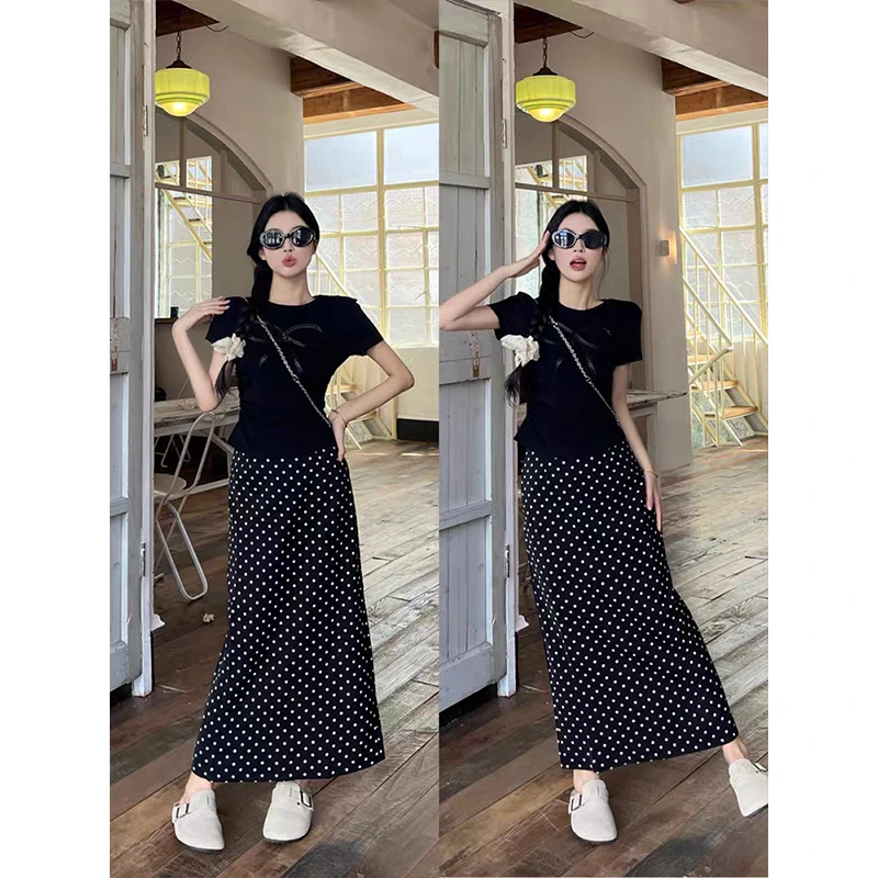 Moses Queen/魔西女王法式复古波点半身裙女黑色气质高腰显瘦裙子