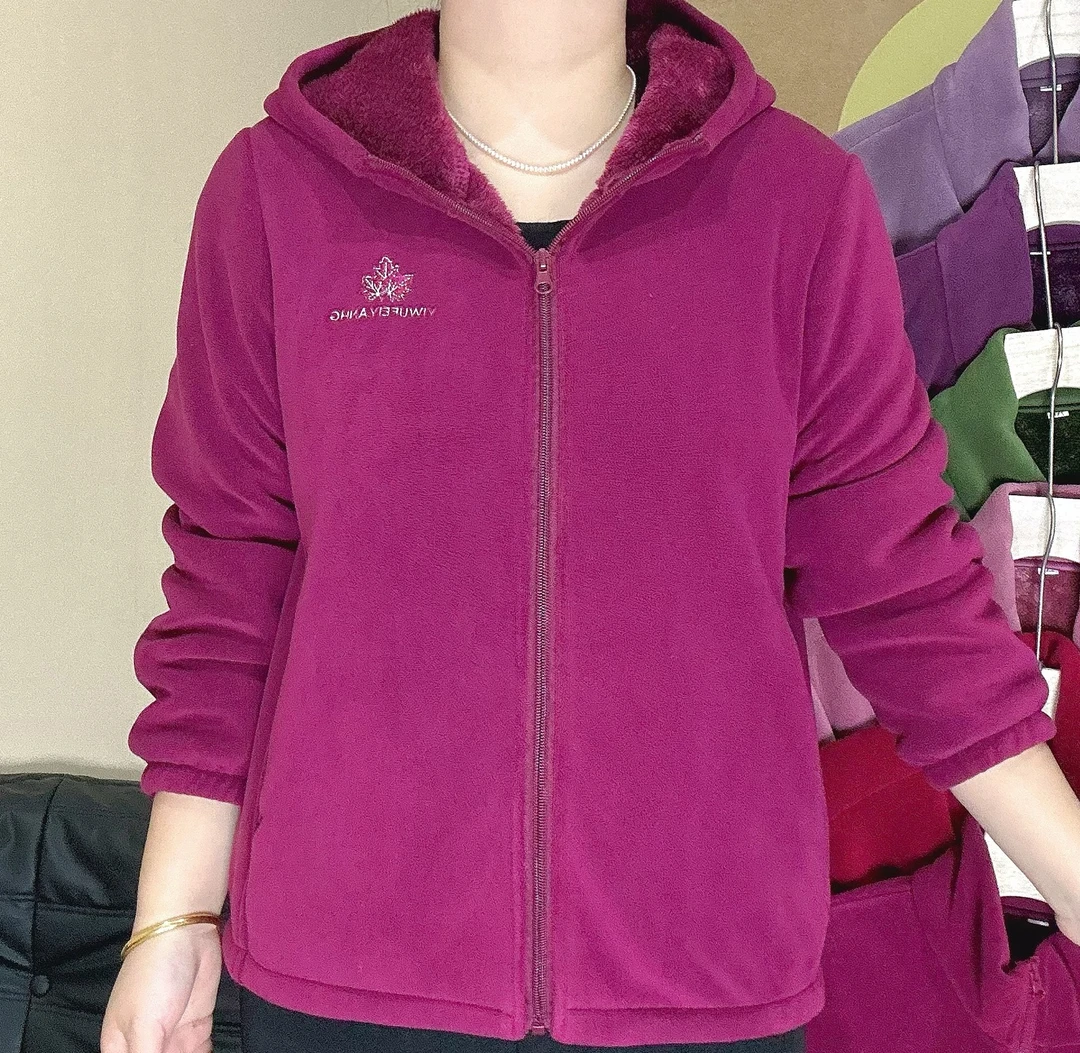 加绒加厚冬款云感奥力绒拉链休闲连帽加绒大码休闲女装宽松外套