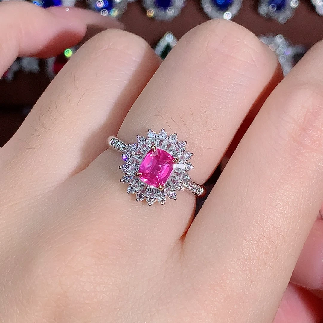 彩色蓝宝石18K金镶嵌戒指1.05ct/天然宝石/七天无理由