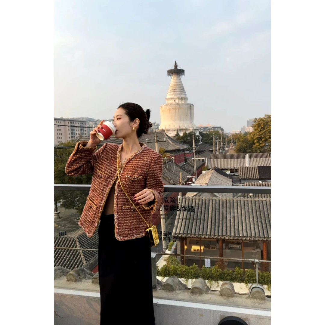 CHENSMCHEN进口经典粗花呢小香外套女气质优雅上衣CSW10798LC