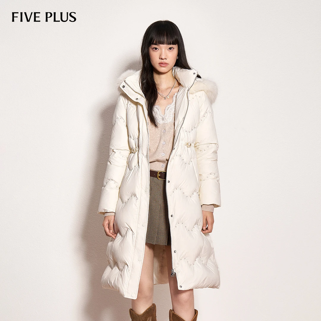 FIVE PLUS羽绒丰盈毛领波浪收腰显瘦中长款羽绒外套2SE3338360