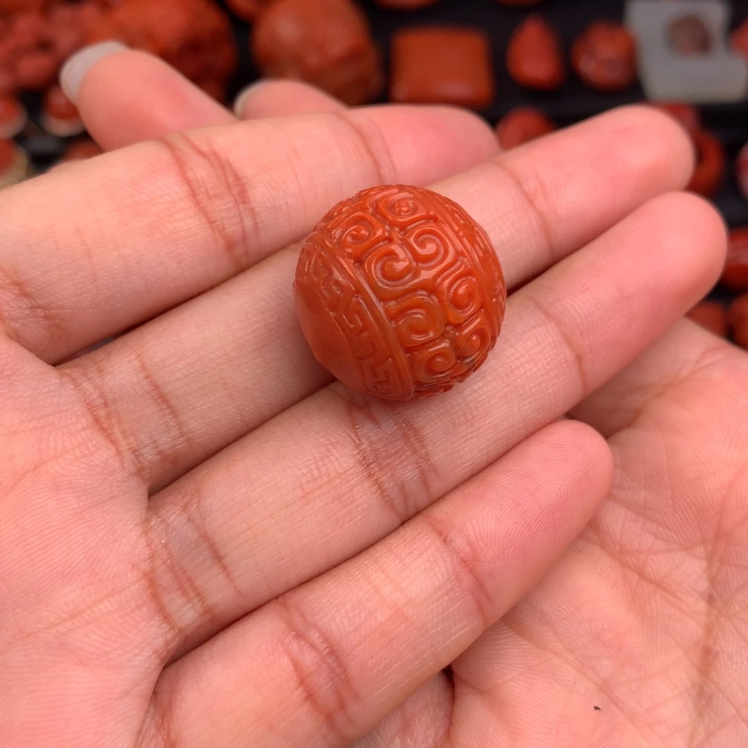 南红玛瑙精工雕刻回纹圆珠21+未镶嵌