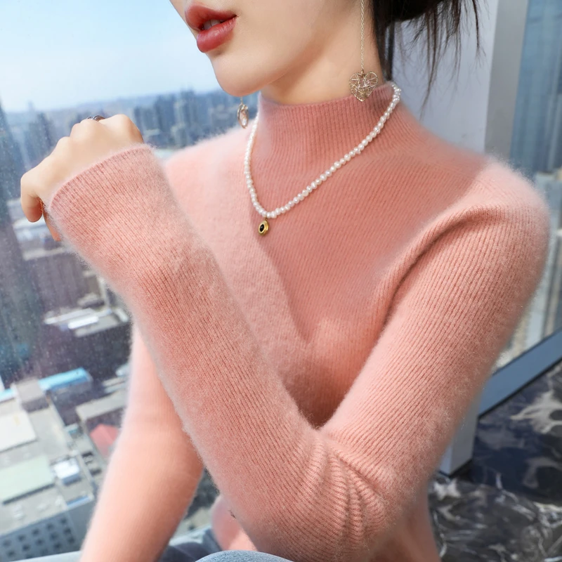 商场同款 半高领纯羊毛衫女修身百搭纯色毛衣大码针织打底衫R-432