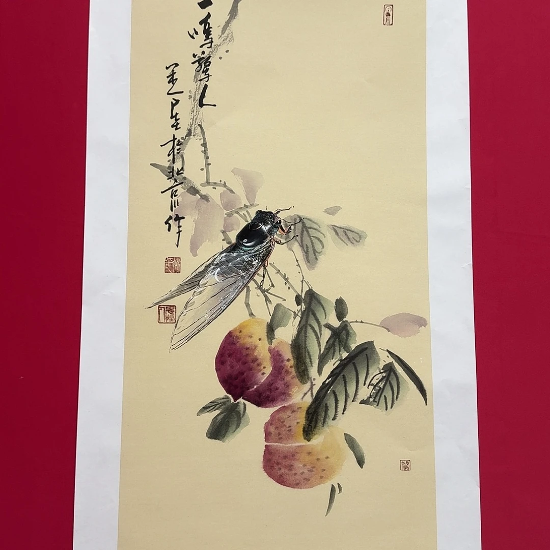 石***转国画柳平单蝉作品