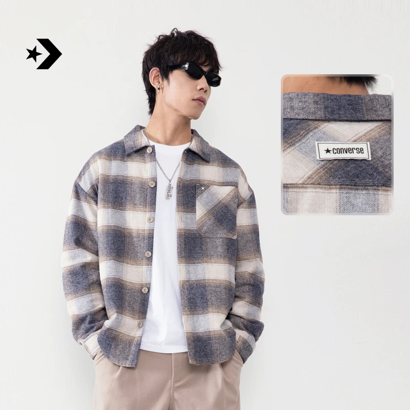 匡威秋冬新品男女薄棉格子衬衫宽松叠穿上衣CONVERSE UCJ112