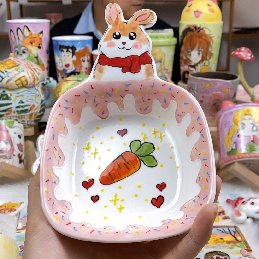 瓷片董董文创手绘陶瓷