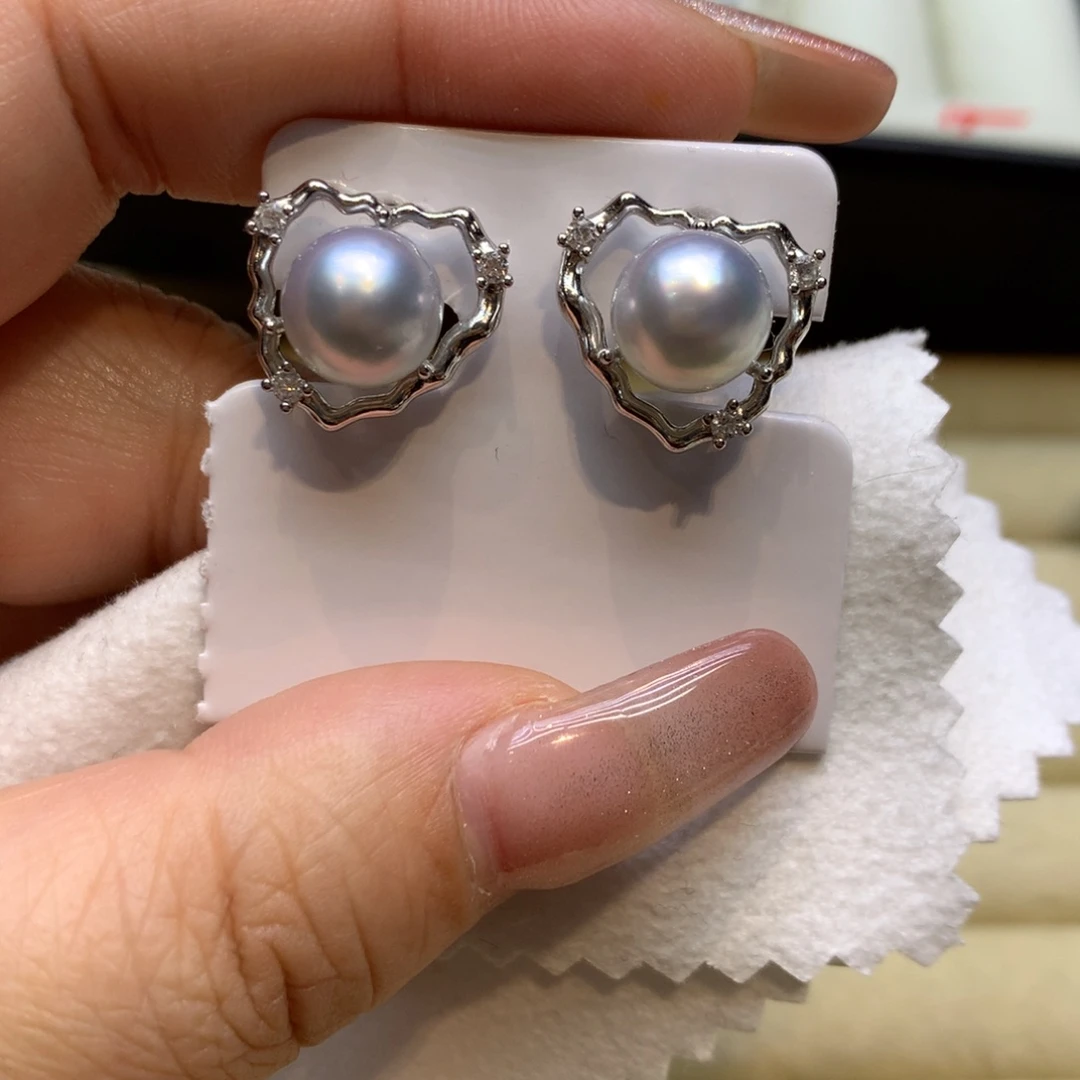 银S925镶嵌耳饰海水珍珠