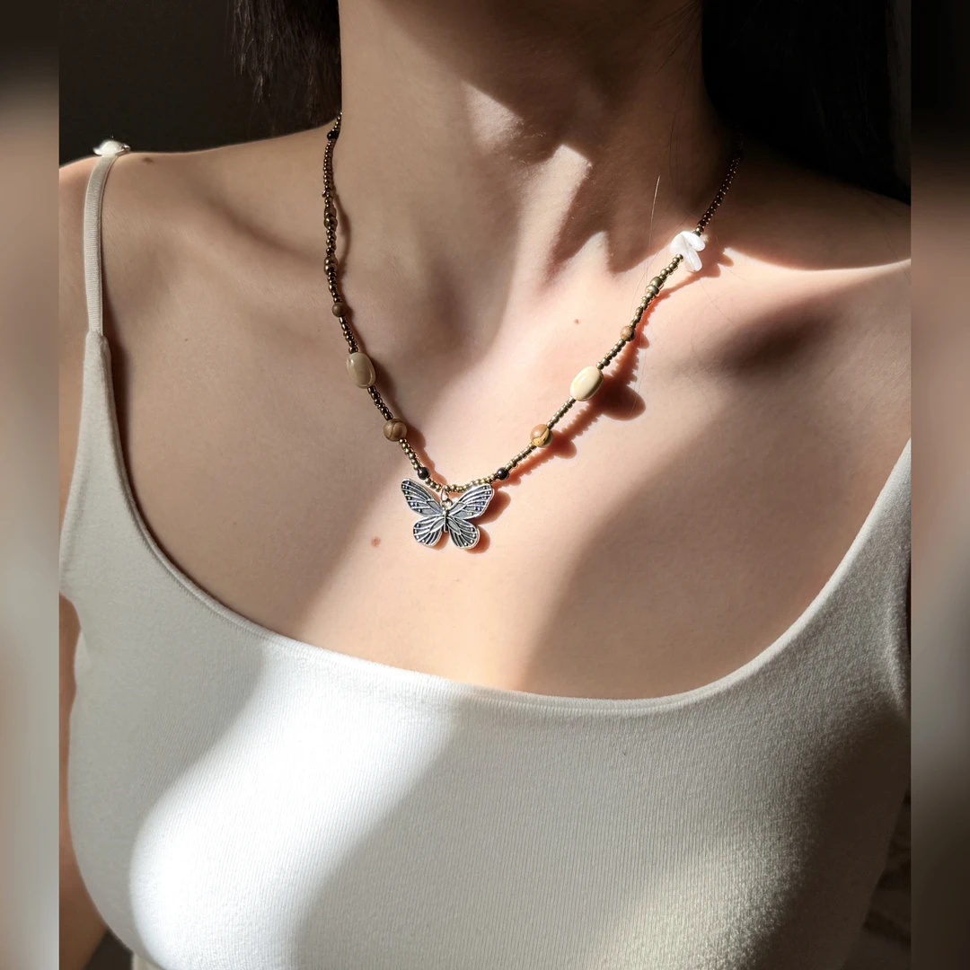 合金项链 蝴蝶项链主播同款小众设计感复古蝴蝶项链女