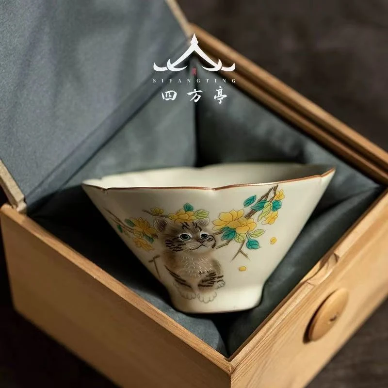 茶具 猫咪斗笠主人杯茶杯品茗杯-3656