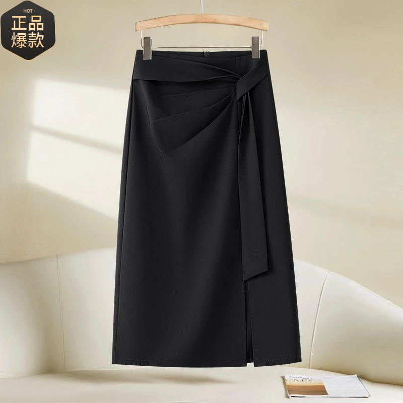 高级感黑色a字半身裙女夏季2025新款褶皱西装包臀裙巨好看直筒裙