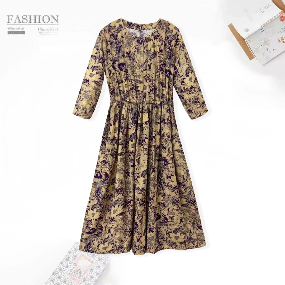 新款百搭宽松抽绳设计中国风连衣裙FG246-15