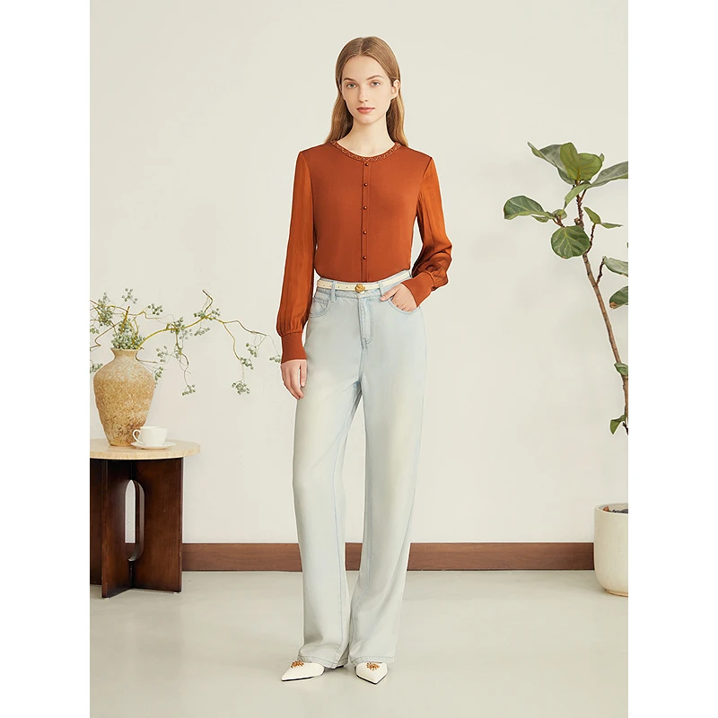 YINER音儿2025秋季新款法式琉璃珠绣领雅韵上衣针织衫8C65306326