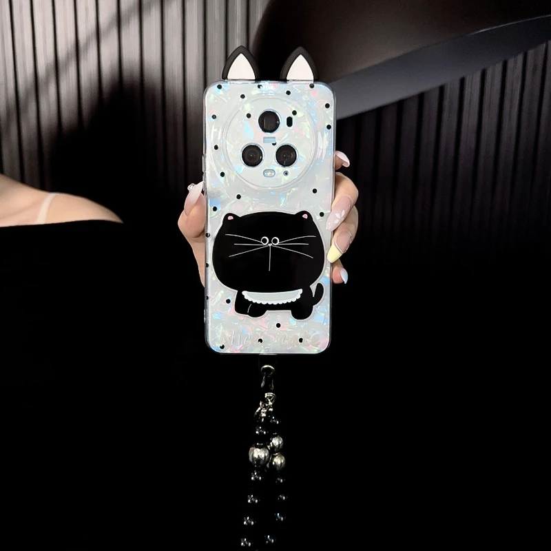 适用荣耀magic5pro手机壳新款magic5套honor小众波点黑猫耳朵女款