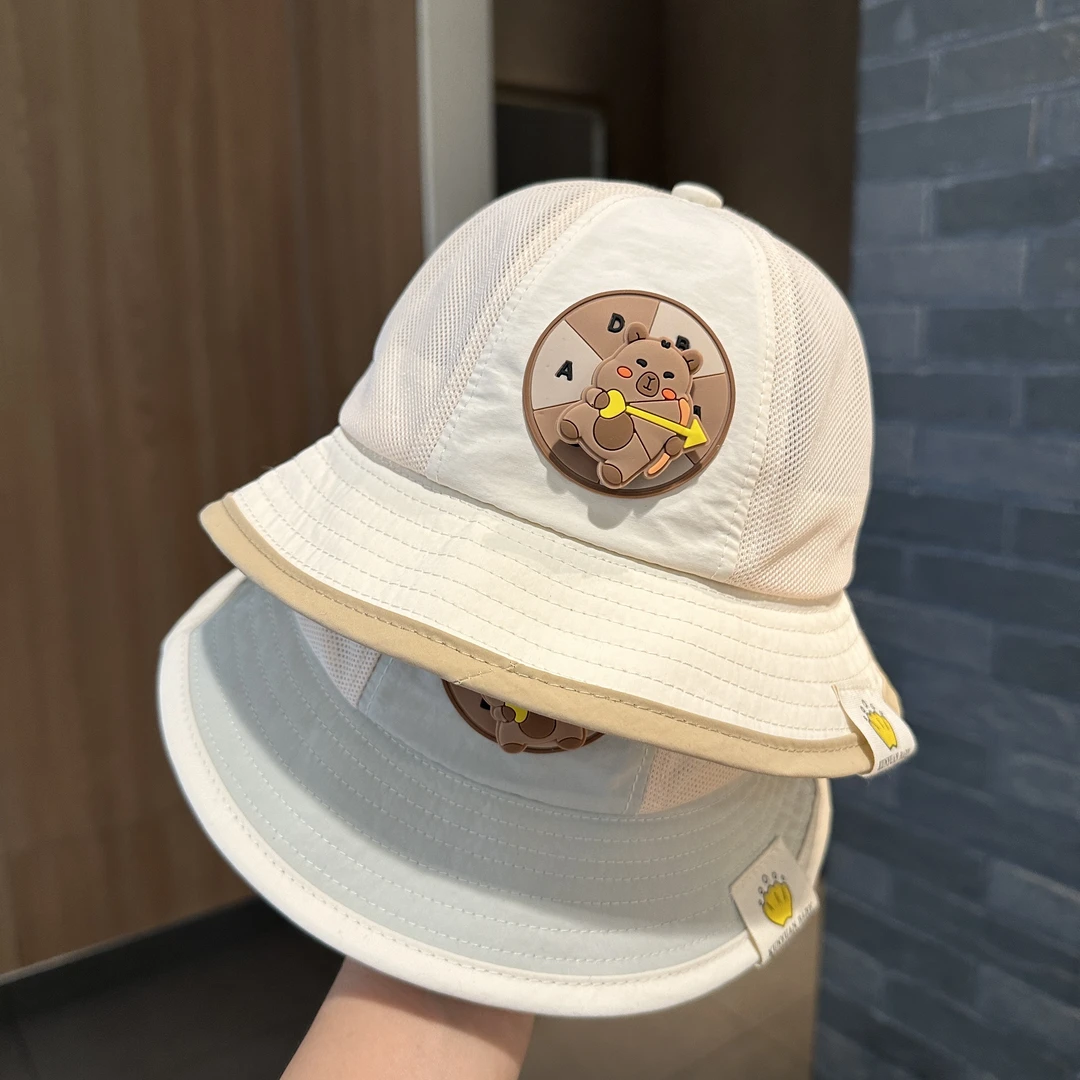 卡通风大檐圆顶太阳帽森系盆帽韩版渔夫帽卡通春夏帽子网纱宽檐