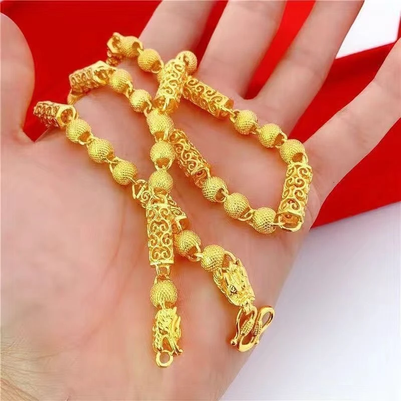 铜合金项链 越南金项链男款霸气镂空龙链祥云帝王龙项链双龙头