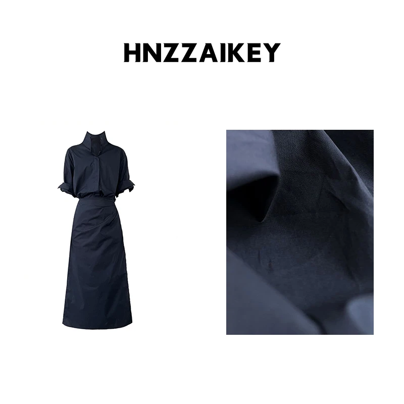 HNZZAIKEY 韩版设计感系带V领收腰显瘦衬衫连衣裙U25L100427